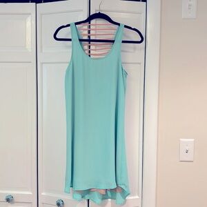 Open back slip dress- teal and peach